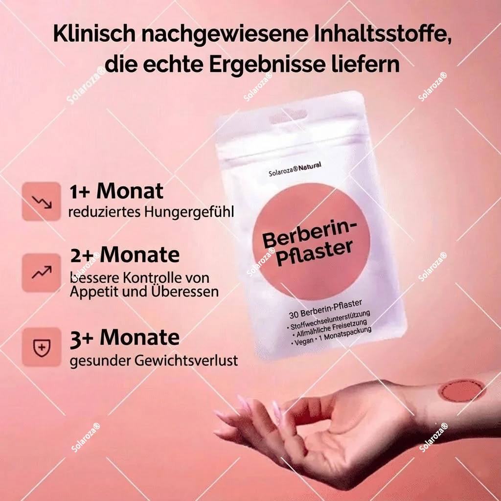 Berberine Slimming Patch Solaroza ®: Erhalten Sie die Kontrolle über Ihren Appetit, erhöhen Sie die Energie und reduzieren Sie natürlich den Stress. Mit anderen Worten, es ist dasselbe - Ae