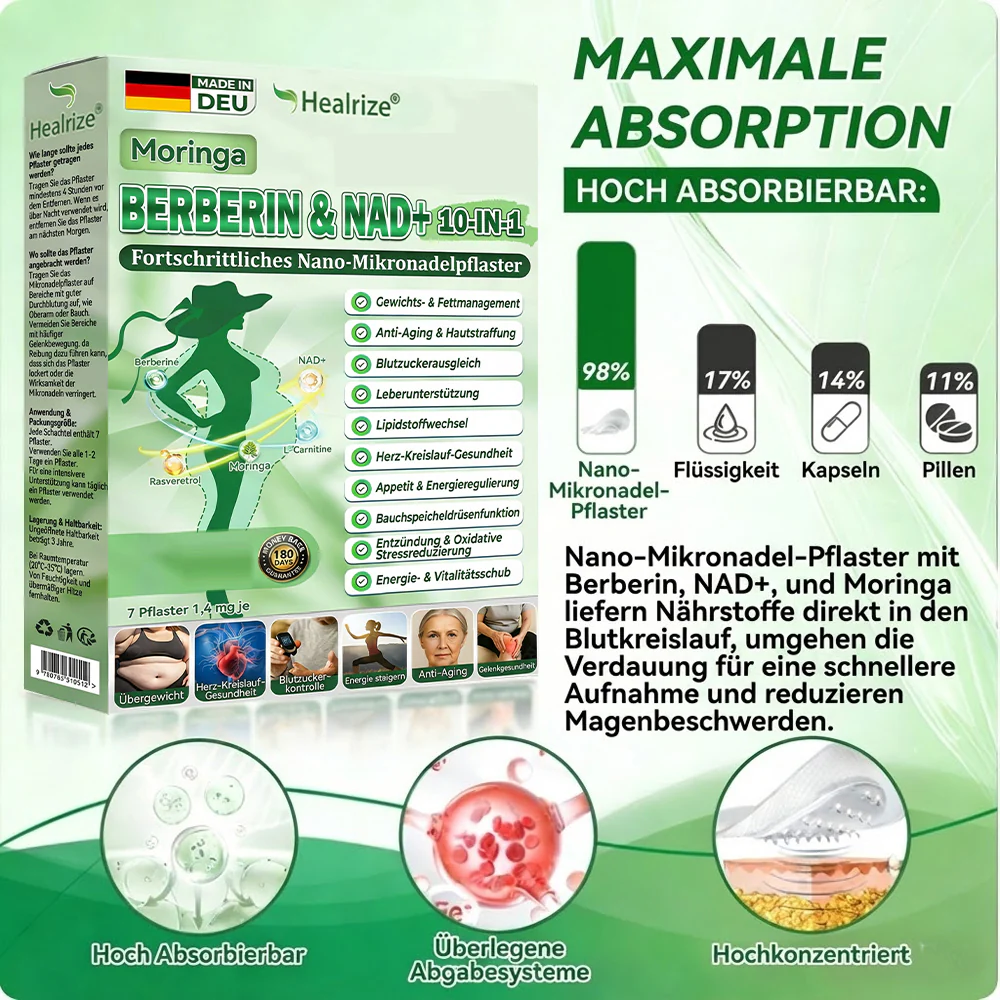 Offizieller Shop | 🩹🔬 Healrize® Moringa Berberinex NAD+ 10-in-1 Nano-Mikronadel-Patch (Nur einmal täglich, sichtbare Veränderungen in 7 Tagen) ✅ Für Übergewicht, lockere Haut, Diabetes, Schlafapnoe, Gelenkprobleme und mehr - Image 7