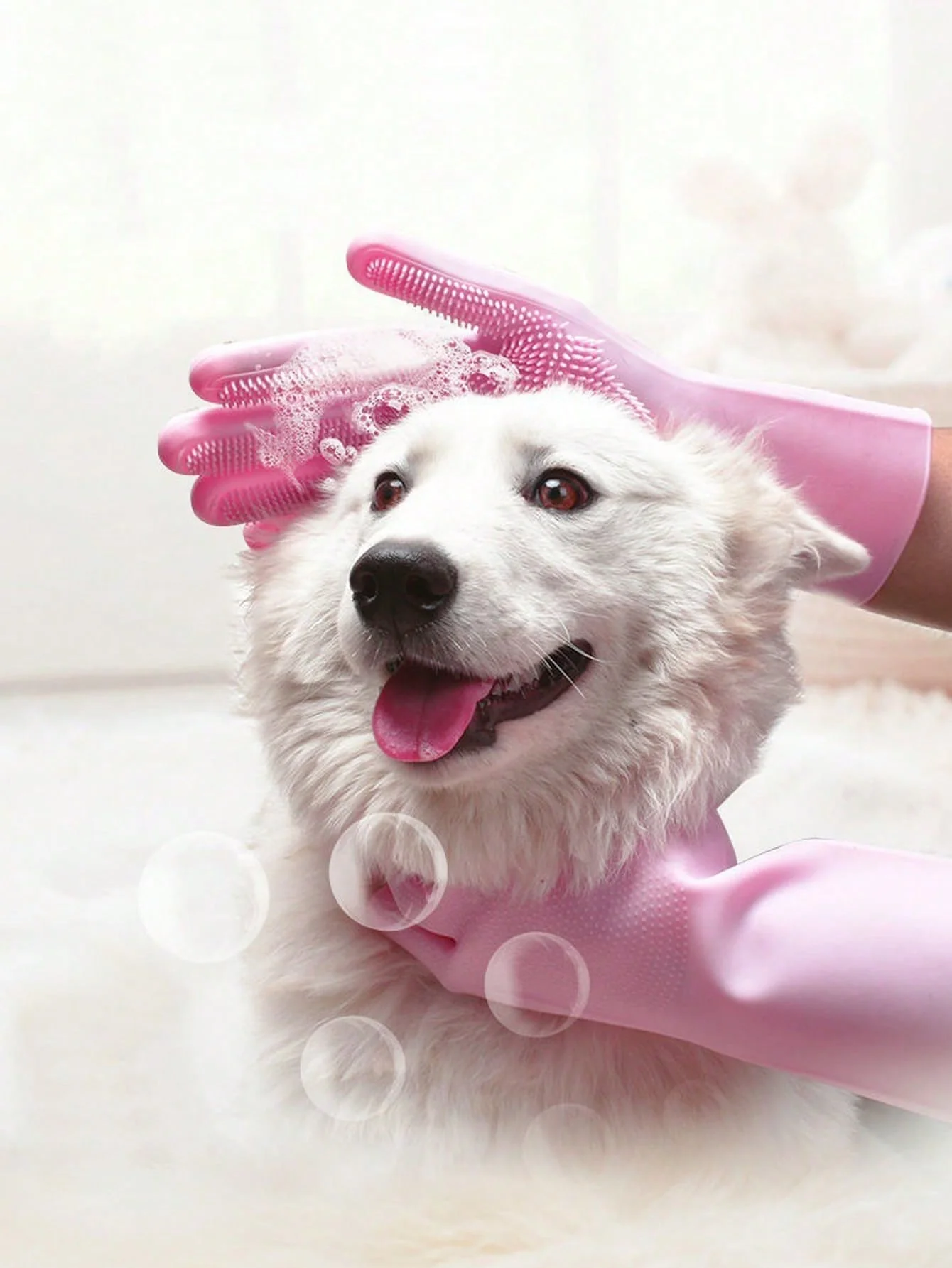 1set Green Pet Bathing Gloves, Dog & Cat Bathing Brush, Silicone Massage Bath Grooming Supplies - Image 3